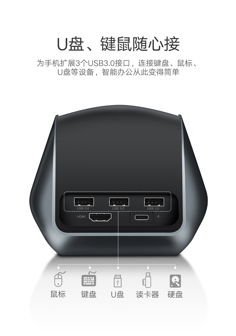 綠聯(lián)華為P20投屏助手，手機投屏Type-C擴展塢