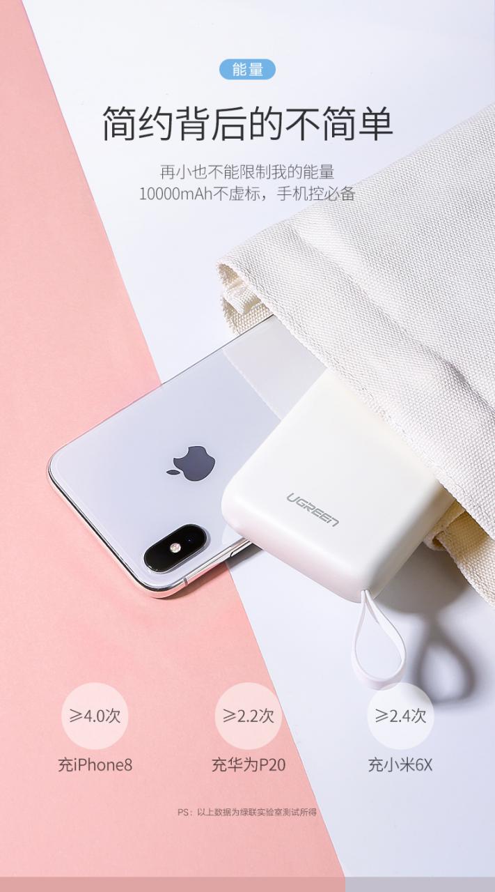 綠聯(lián)迷你充電寶，10000毫安女生便攜移動電源